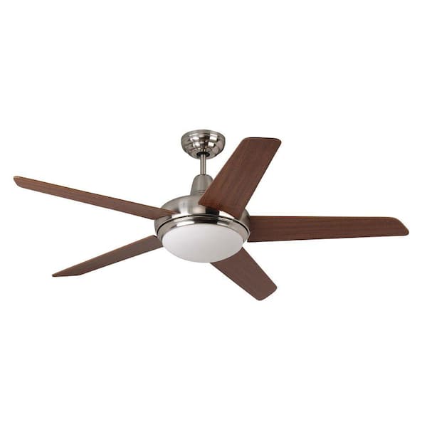 Yosemite Home Decor Wynonna 52 in. Indoor Ceiling Fan with Light Kit, Brushed Steel Frame with Walnut Blades and Opal Shade-DISCONTINUED