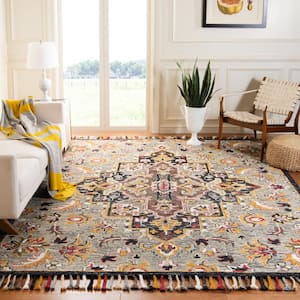 Aspen Gray/Charcoal 9 ft. x 9 ft. Floral Square Area Rug