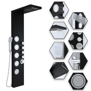 50.7 in. 5-Jet Shower Tower Shower Panel System with Rainfall Waterfall Shower Head, Hand Shower and Valve in Black