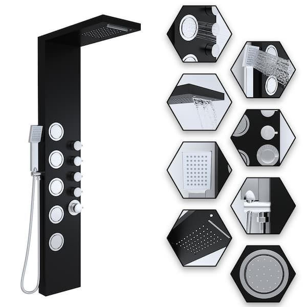 CES Shower Panel Tower System Stainless Steel 5-Function Faucet LED  Rainfall Waterfall Shower Head,Wall Mount Shower Column, Hydroelectricity  Display Rain Massage with Jets, Brushed Nickel 