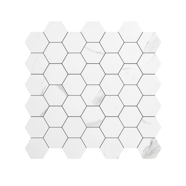 Art3d Hexagon Mosaic Tiles White Studded Design 12.5 In. X 12.1 In. PVC ...