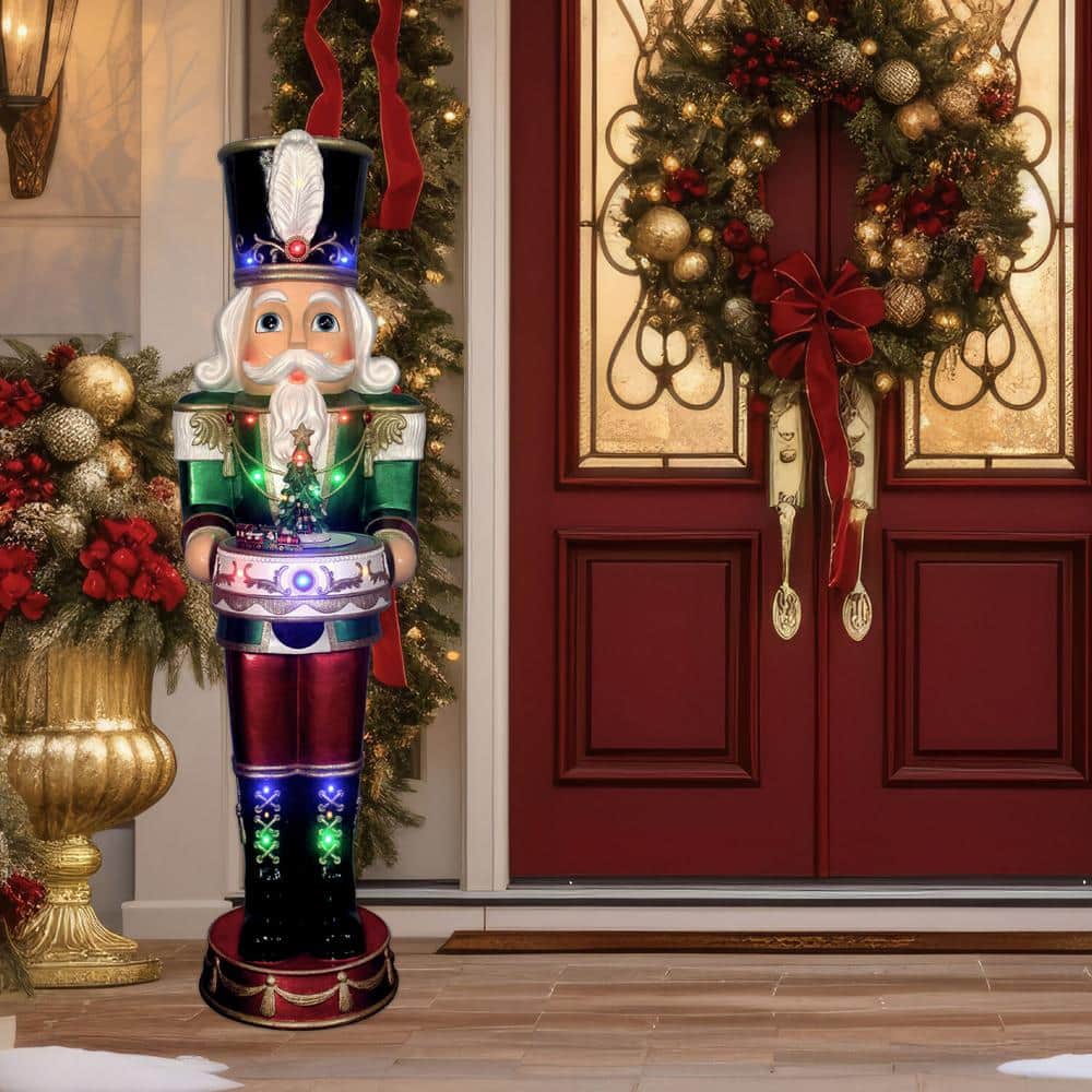 4.8-Ft Green and Red Resin Nutcracker with LED Lights and Music