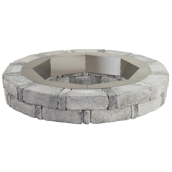 Pavestone RumbleStone 46 in. x 7 in. Round Concrete Fire Pit Kit in Greystone with Round Steel Insert