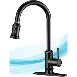 Single Handle Pull Down Sprayer Kitchen Faucet with 3 Modes & Deck Plate for 1or 3 Holes, 360° Rotation in Matte Black