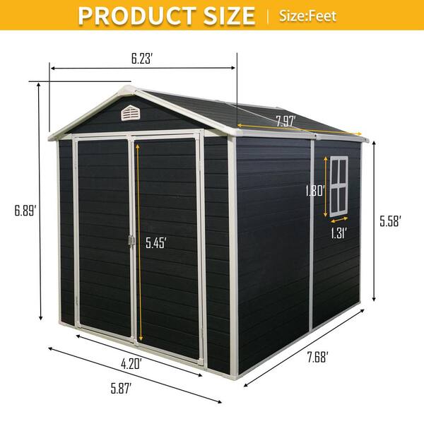 Sudzendf 6 ft. W x 8 ft. D Black Plastic Outdoor Storage Shed w