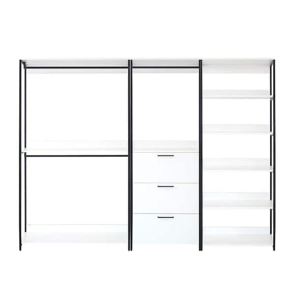 Klair Living Fiona 111 in. W White Freestanding 3 Tower System 7 -Shelf Walk in Wood Closet System with Metal Frame