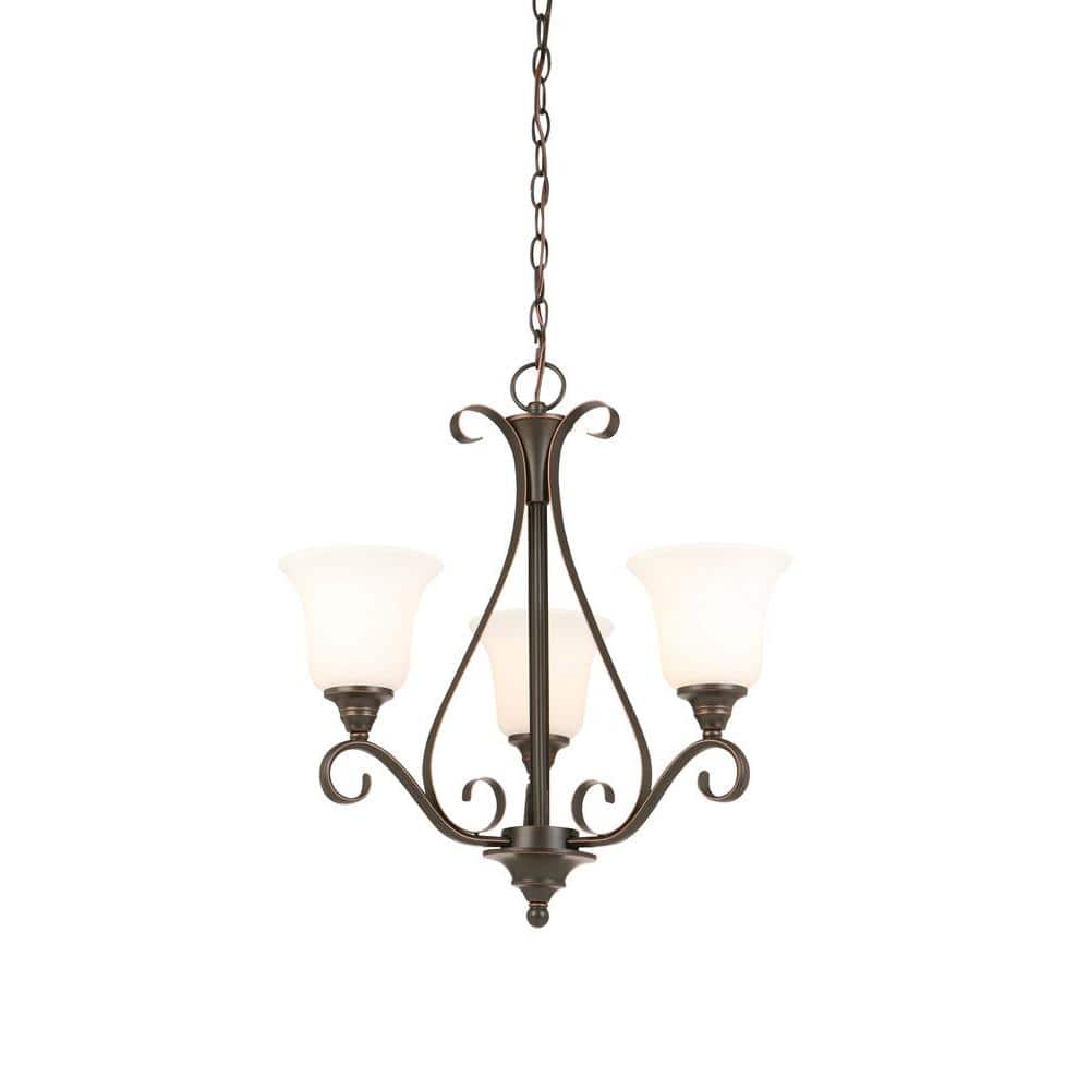 Hampton Bay Westwood 3-Light Oil Rubbed Bronze Chandelier with Frosted White Glass Shades -  IAY8113A-2