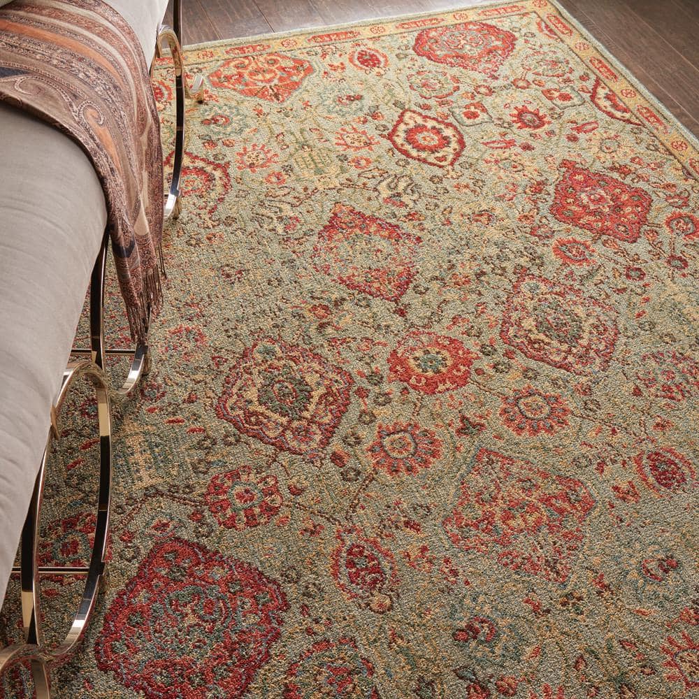 Light Green Wool and Viscose Handmade Rectangular Rug