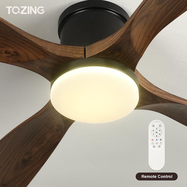 TOZING 54 in. Modern Indoor Black and Wood Low Profile Flush