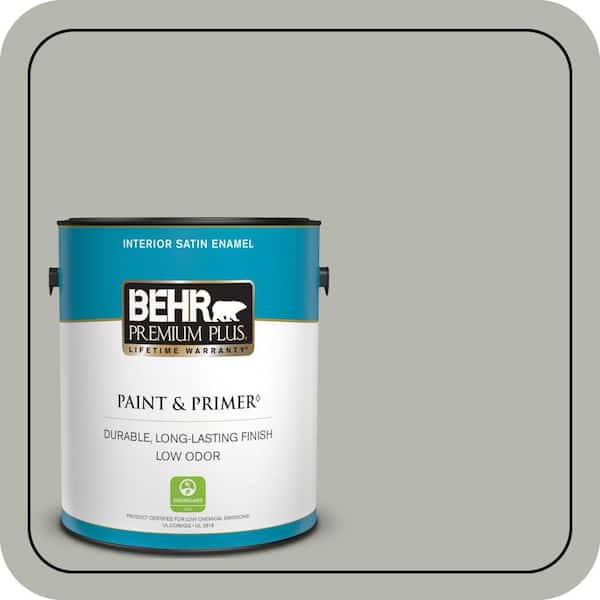 BEHR PREMIUM PLUS 1 gal. #ECC-27-2 Stone Mill Satin Enamel Low Odor Interior Paint & Primer