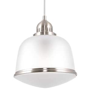 Alina 11.5 in. 60-Watt 1-Light Brushed Nickel Schoolhouse Pendant Light with Frosted Shade
