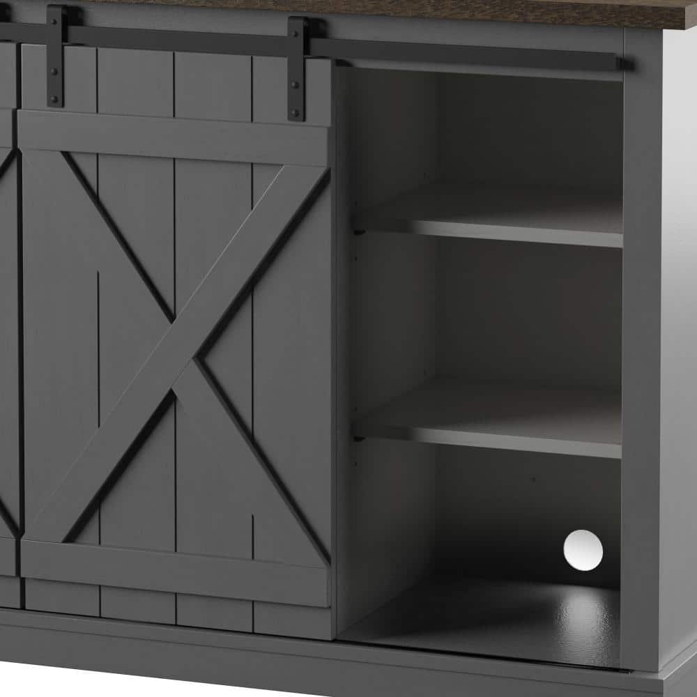 Farmhouse Antique Gray 70'' TV Stand with Sliding Barn Doors