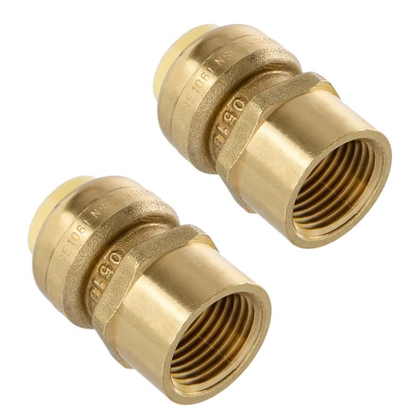 LittleWell 1/2 in. Push-Fit x 1/2 in. Female Pipe Thread Brass Coupling (2-Pack)
