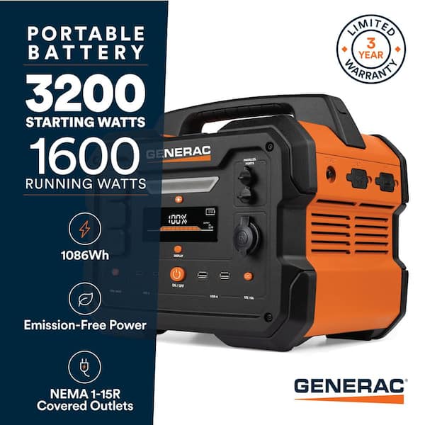1600W Output / 3200 Peak 1086Wh Portable Battery Power Station with Push Button Start and Solar Charging - GB1000