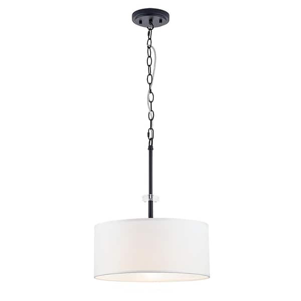 Dawson 1-Light Matte Black Finish Shaded Pendant Light with White Fabric Shade