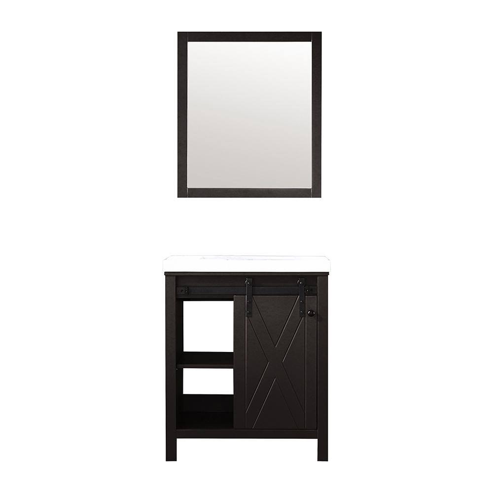 Marsyas 30" Brown Vanity with White Quartz Top and Mirror