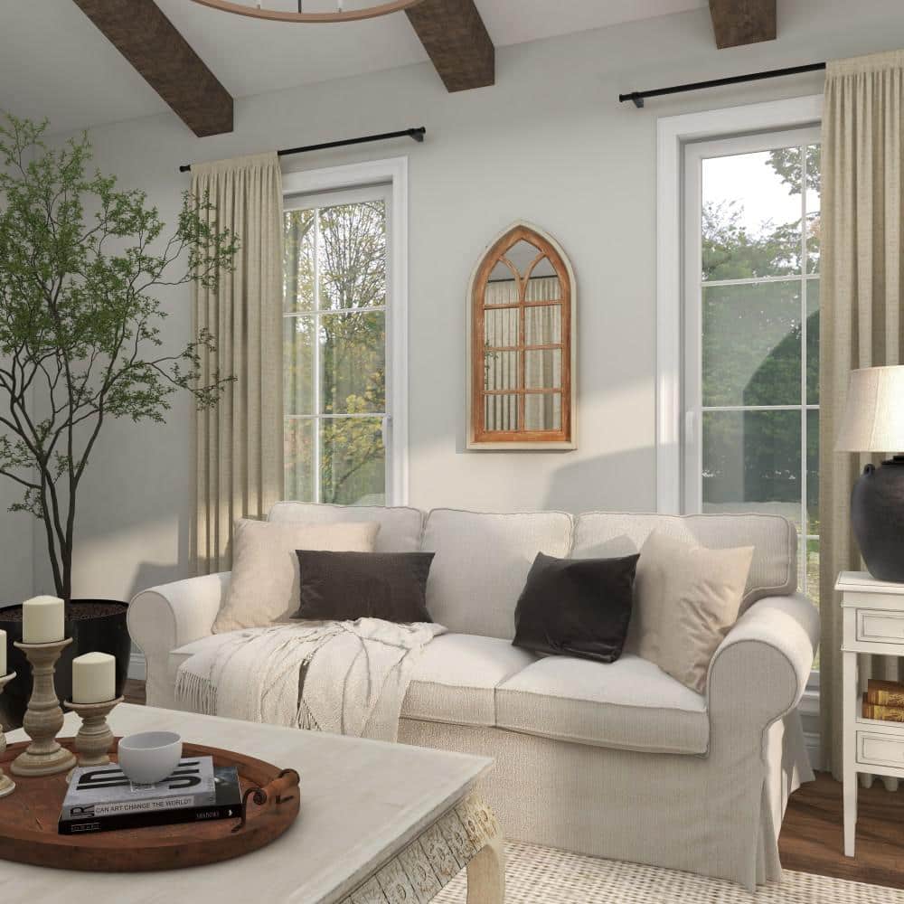 Brown Distressed Wood Arched Window Pane Wall Mirror