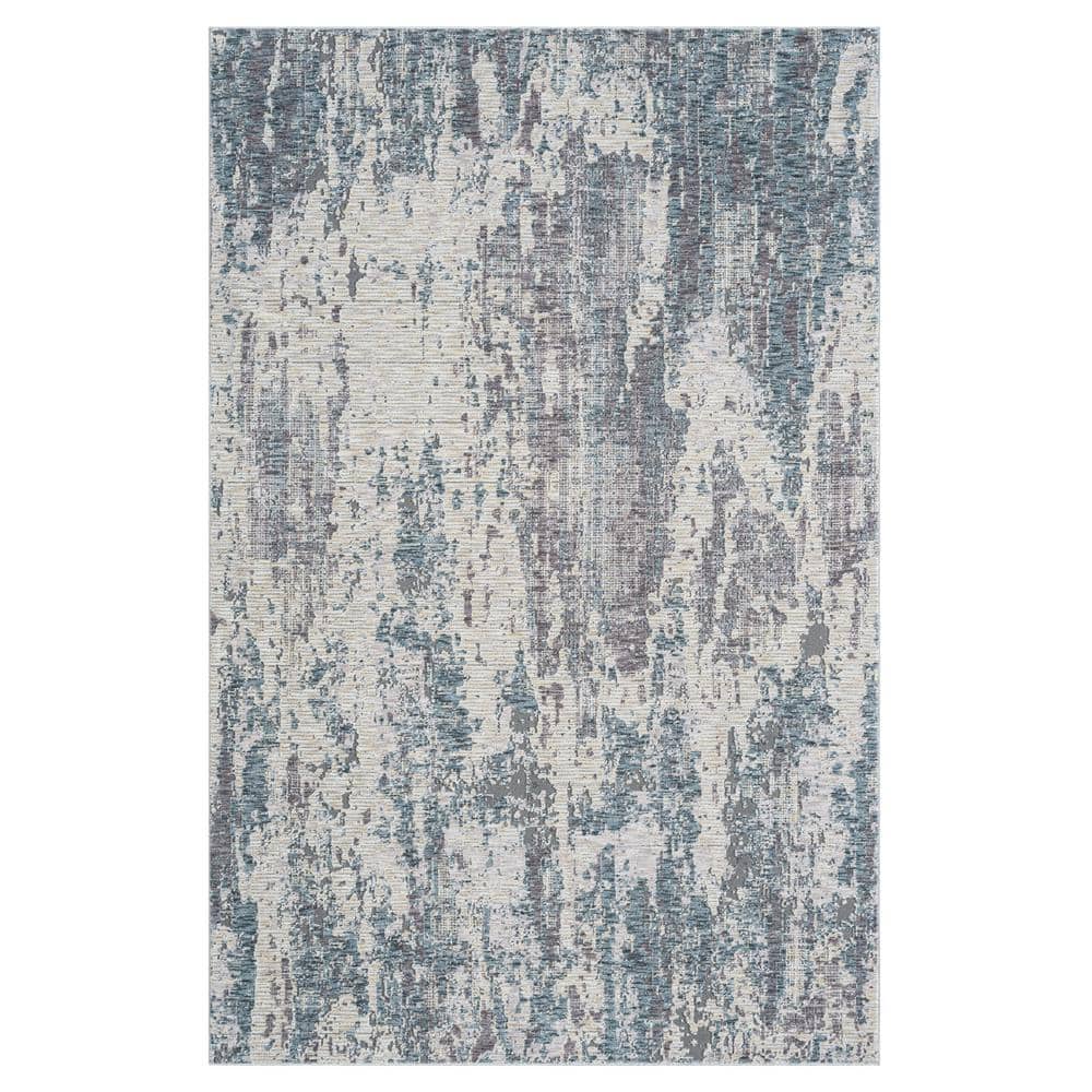Modern Gray/Blue 5 ft. x 8 ft.  Contemporary Abstract Indoor Area Rug