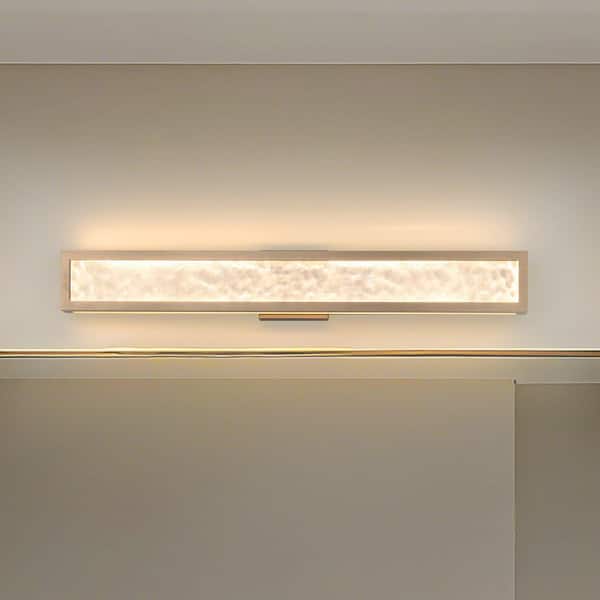 Courtney 32 in. 1-Light Champagne Gold 5CCT LED Vanity Light with Clear Water Glass