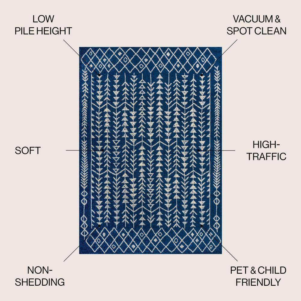 Navy and Cream Synthetic Moroccan Geometric 3' x 5' Area Rug