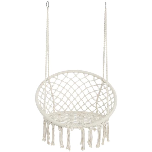 Angel Sar 2.6 ft. Portable Hammock Chair with Macrame in White