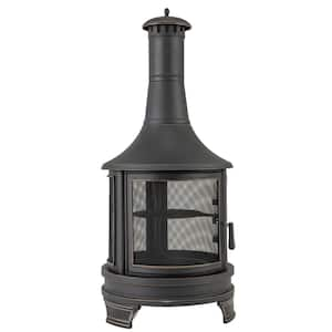 67.5 in. H Outdoor Metal Black Fire Pit Chiminea 2-In-1 Wood Burning Fireplace with Grill