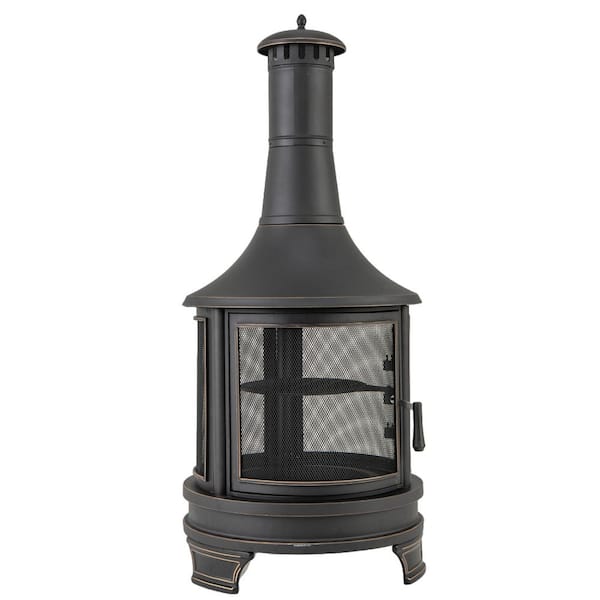 67.5 in. H Outdoor Metal Black Fire Pit Chiminea 2-In-1 Wood Burning Fireplace with Grill