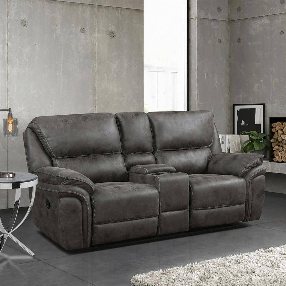 Arlo 79.5 in. W Gray Microfiber Manual Double Reclining Love Seat with Cent