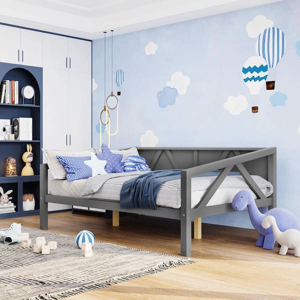Harper & Bright Designs Gray Wood Frame Full Size Daybed with Wood Slat Support