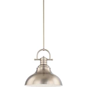 1-Light Integrated LED Indoor Brushed Nickel Downrod Pendant with Bell-Shaped Bowl