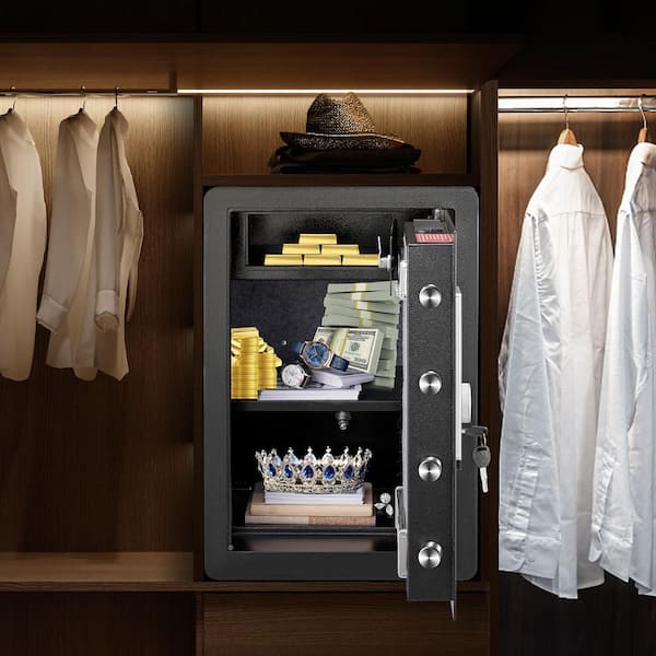 2.2 cu. ft. Home Safe Steel with Fingerprint, Digital Keypad, 2 Keys, Fireproof Bag, Protects Cash, 15.8 x 13 x 23.6 in.