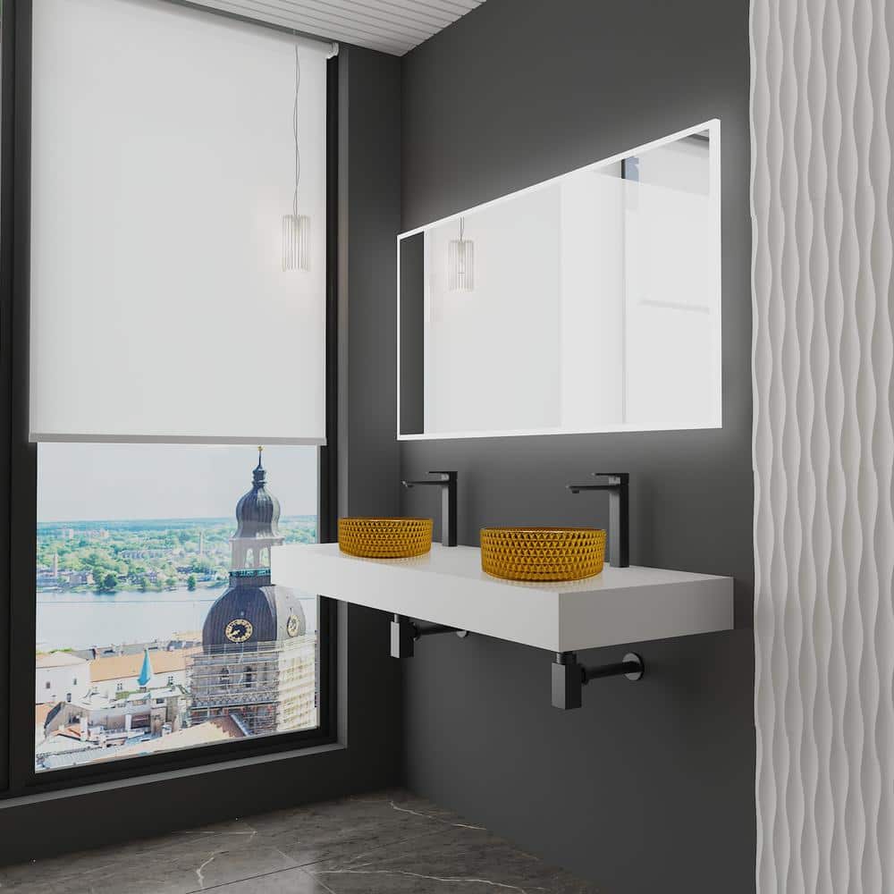 60 in. Wall Mounted Bathroom Countertop Shelf in White Solid Surface with 2 Gold Round Glass Vessel Sink price history on PriceWatchPro