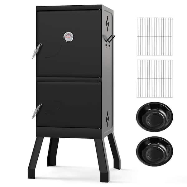 Vertical Charcoal Smoker BBQ Barbecue Grill with Temperature Gauge Outdoor Black