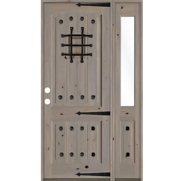Krosswood Doors 50 in. x 96 in. Mediterranean Knotty Alder Right-Hand/Inswing Clear Glass Grey Stain Wood Prehung Front Door w/RHSL