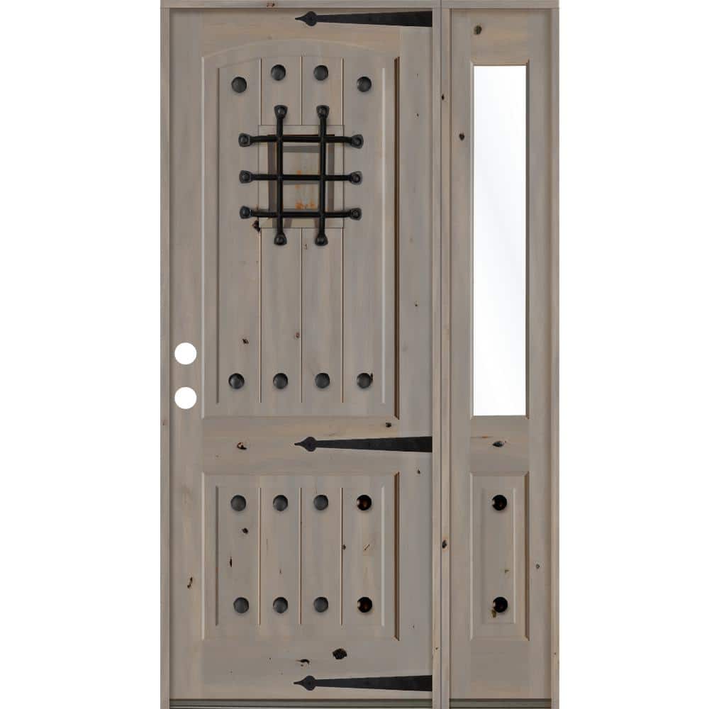 56 in. x 96 in. Mediterranean Knotty Alder Right-Hand/Inswing Clear Glass Grey Stain Wood Prehung Front Door w/RHSL price history on PriceWatchPro