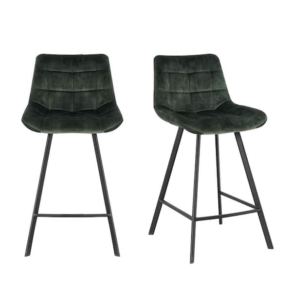 Wateday 37.40 in. Green Low Back Metal Frame Stool Height 28 in. Bar Stool with Velvet Seat (Set of 2)