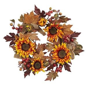 24in. Artificial Sunflower and Berry Wreath