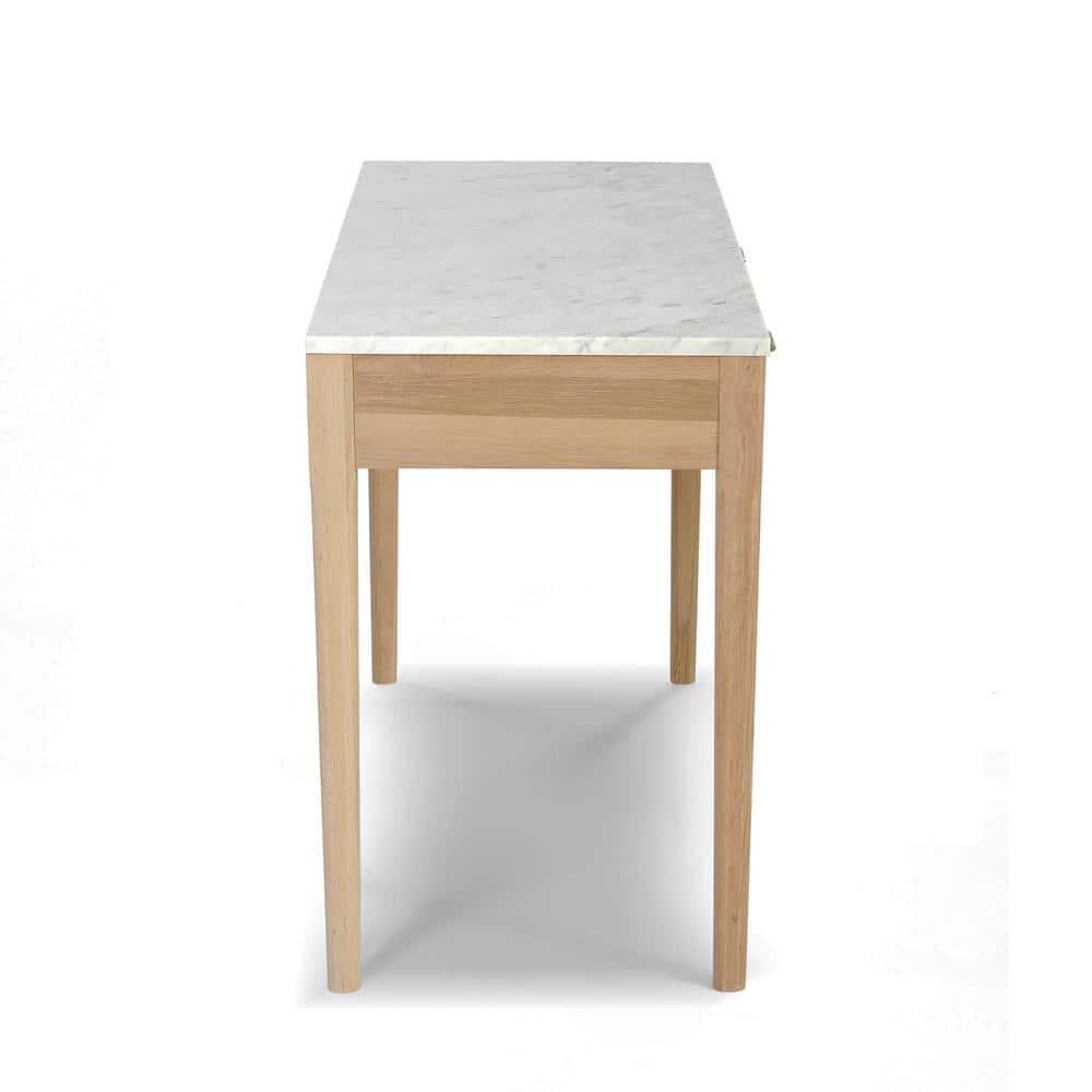 Transitional Carrara Marble & Oak Console Table with Storage