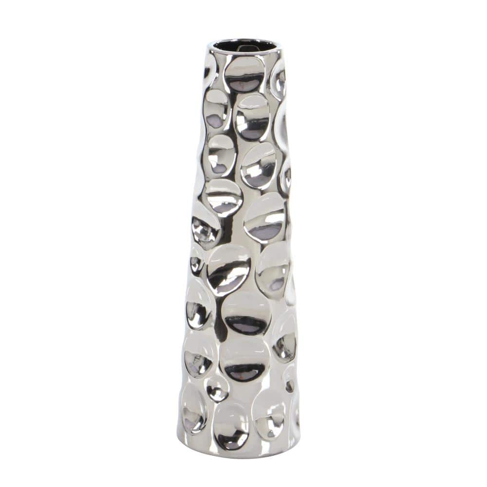 Elegant Silver Ceramic Floral Bouquet Vase 6" x 20"