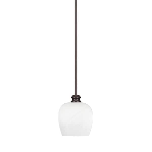 Albany 60-Watt 1-Light Espresso Shaded Pendant Light with White Marble Glass Shade, No Bulbs Included