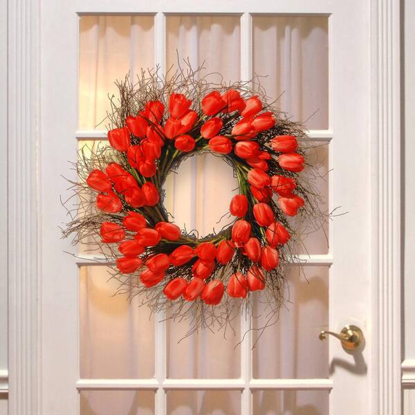 National Tree 24 Inch Branch Wreath with Red Tulips RAS-HY55724W-R1 