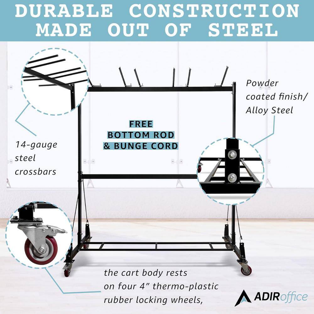 Black Steel Folding Chair and Table Storage Cart with Wheels