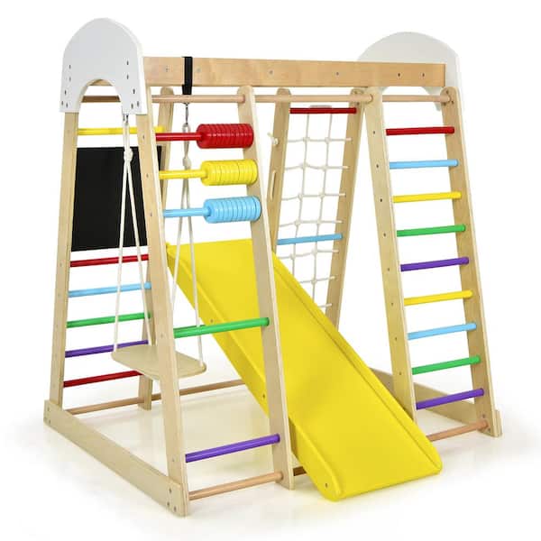 Kids home wooden playground with climbing net children's slide for Indoor use 