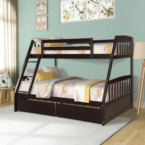 Gojane Espresso Solid Wood Twin Over, Twin Over Full Solid Wood Bunk Bed