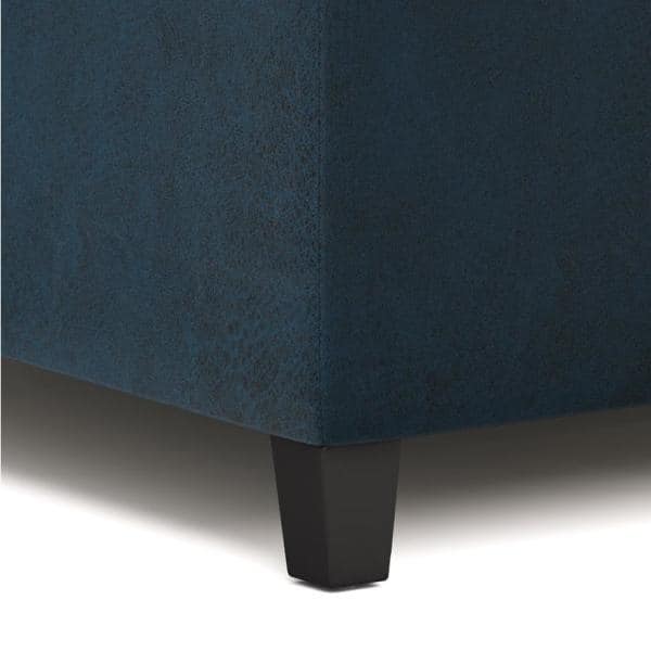 Distressed Dark Blue Tufted Faux Leather Cocktail Ottoman