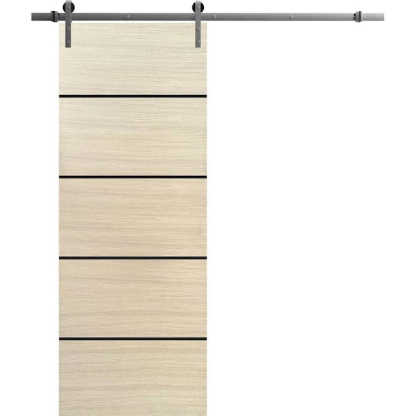 30 in. x 96 in. 1 Panel Natural Veneer Solid Wood with Honeycomb Sliding Barn Door with Hardware Kit