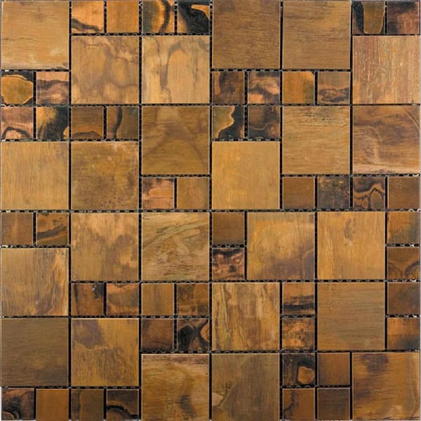 Apollo Tile Bronze 11.7 in. x 11.7 in. Honed Square Polished Metal Mosaic Tile (4.75 sq. ft./Case)