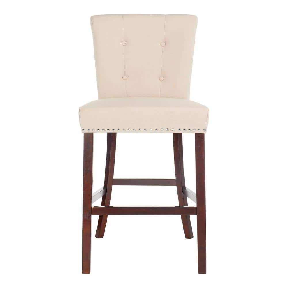 Transitional Plush Beige Linen 45" Bar Stool with Chrome Accents, Set of 2