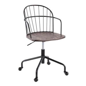 Riley Adjustable Dark Walnut Wood and Black Metal Office Chair with Arms
