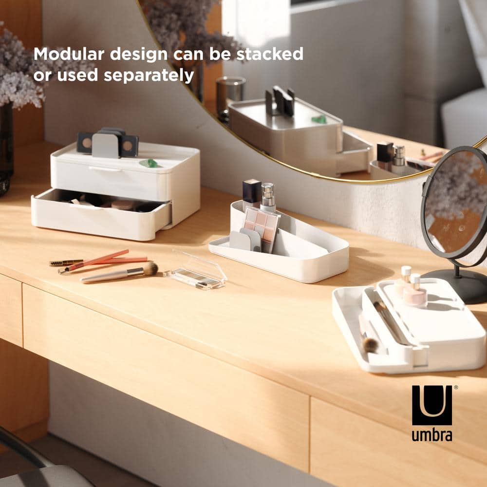 White Recycled Plastic Stackable Makeup Organizer with Drawers